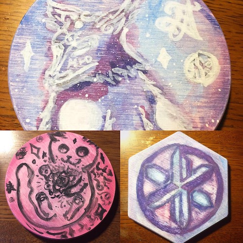 Diatomaceous earth cup coasters with water color paintings